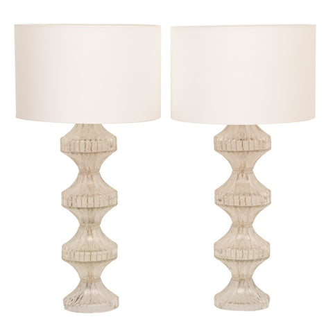 Large Pair of 1960s Italian Glass and Chrome Lamps