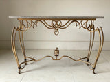 1940s French René Prou attributed Gilt Iron & Limestone Console Table