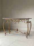 1940s French René Prou attributed Gilt Iron & Limestone Console Table