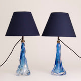 Pair of 1950s Belgium Val St Lambert Blue Glass Table Lamps