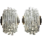 Pair of 1960s German Limburg Brass and Faceted Glass Wall Sconces