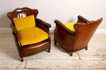 Pair of 1920s Swedish pair of leather club chairs