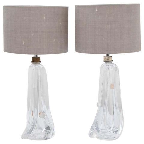 Pair of 1950s Crystal Val St Lambert Table Lamps