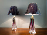 Pair of 1950s Belgian Purple Crystal Glass Val St Lambert Table Lamps