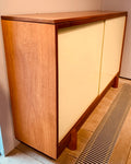 Pair 1950s White & Newton Teak & Sliding Glass Door Cabinet
