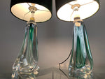 Pair of Val St Lambert Dark Green Crystal Table Lamps