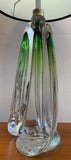 Pair of Val St Lambert Pale Green Crystal Table Lamps