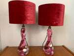 Pair of Val St Lambert Twisted Pink Lamp Bases inc Shades