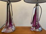 Pair of Val St Lambert Purple Crystal Table Lamps