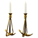 Pair of Vintage Nautical Anchor Brass Candlesticks