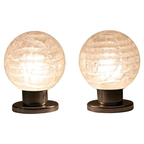 Pair of 1970s German Doria Frosted Ice Glass Table Lamps