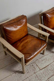 Pair of Slatted Leather Armchairs in the style of Børge Mogensen