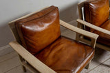 Pair of Slatted Leather Armchairs in the style of Børge Mogensen