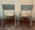 Pair of Vintage Pale Blue Metal Garden Chairs