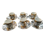 Rare Set of 6 Fornasetti 1959 “Cammei Oro” Porcelain Cups & Saucers