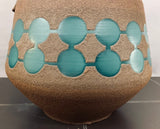 1970s Fat Lava Brown & Turquoise Glass Pottery Jug