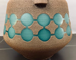 1970s Fat Lava Brown & Turquoise Glass Pottery Jug