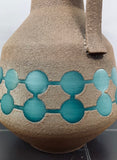 1970s Fat Lava Brown & Turquoise Glass Pottery Jug