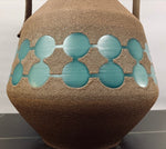 1970s Fat Lava Brown & Turquoise Glass Pottery Jug