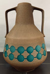 1970s Fat Lava Brown & Turquoise Glass Pottery Jug