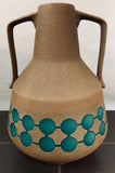 1970s Fat Lava Brown & Turquoise Glass Pottery Jug