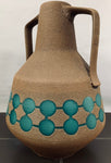 1970s Fat Lava Brown & Turquoise Glass Pottery Jug