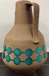 1970s Fat Lava Brown & Turquoise Glass Pottery Jug