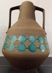 1970s Fat Lava Brown & Turquoise Glass Pottery Jug