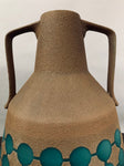 1970s Fat Lava Brown & Turquoise Glass Pottery Jug