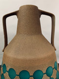 1970s Fat Lava Brown & Turquoise Glass Pottery Jug