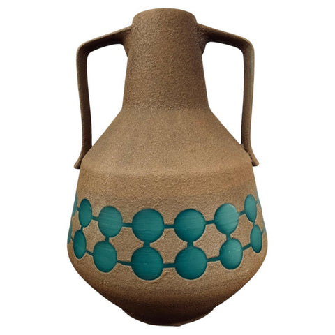 1970s Fat Lava Brown & Turquoise Glass Pottery Jug