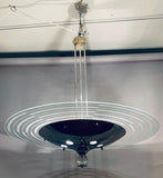 1950s Art Deco Chrome & Glass Saturn Ring Chandelier