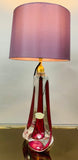 1950s Val St Lambert Red & Brass Glass Table Lamp