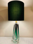 1950s Val St Lambert Green Crystal Glass Table Lamp