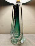 1950s Val St Lambert Green Crystal Glass Table Lamp