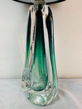 1950s Val St Lambert Green Crystal Glass Table Lamp