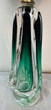 1950s Val St Lambert Green Crystal Glass Table Lamp