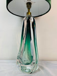 1950s Val St Lambert Green Crystal Glass Table Lamp