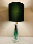 1950s Val St Lambert Green Crystal Glass Table Lamp