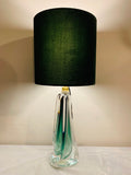 1950s Val St Lambert Green Crystal Glass Table Lamp