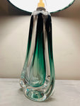 1950s Val St Lambert Green Crystal Glass Table Lamp