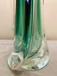 1950s Val St Lambert Green Crystal Glass Table Lamp