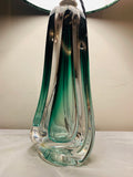 1950s Val St Lambert Green Crystal Glass Table Lamp