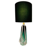 1950s Val St Lambert Green Crystal Glass Table Lamp