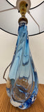 1950s Belgium Val St. Lambert Blue Crystal Glass Lamp Base