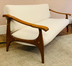 1950s Danish White Boucle & Cherrywood Sofa