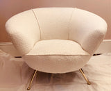 1950s Italian Curved Armchair with Brass Legs