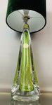 1950s Val St Lambert Green & Clear Glass Table Lamp