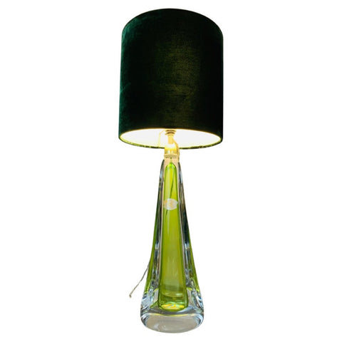 1950s Val St Lambert Green & Clear Glass Table Lamp