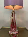 1950s Val St Lambert Red & Clear Glass Table Lamp